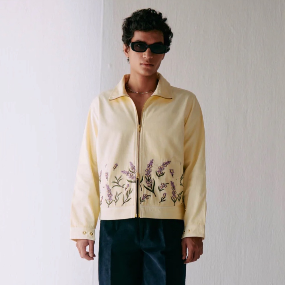 LAVENDER EMBROIDERED ZIP UP JACKET